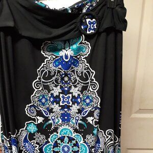 Silky Maxi Skirt Pretty Boho print Gathered comfy Elastic Waist Black